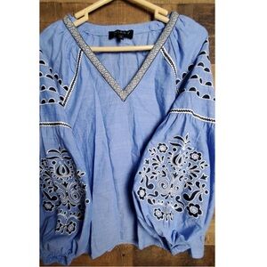 RD & KOKO embroidered blue tunic top size large